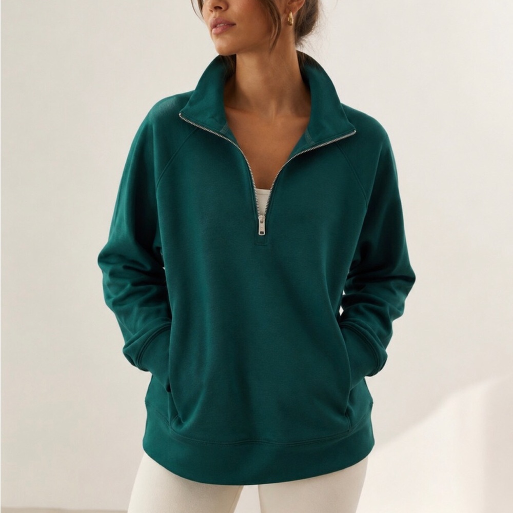 Abercrombie YPB NeoKNIT Half Zip Pullover Green Scuba Sweatshirt Medium